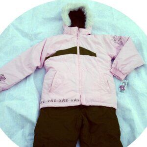 Virage Youth Girl 2 piece Winter Ski Snowsuit jacket pants pink brown 18 20